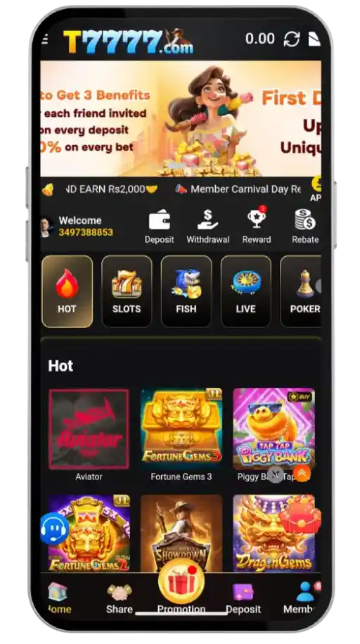 T7777 Game home screen on Android