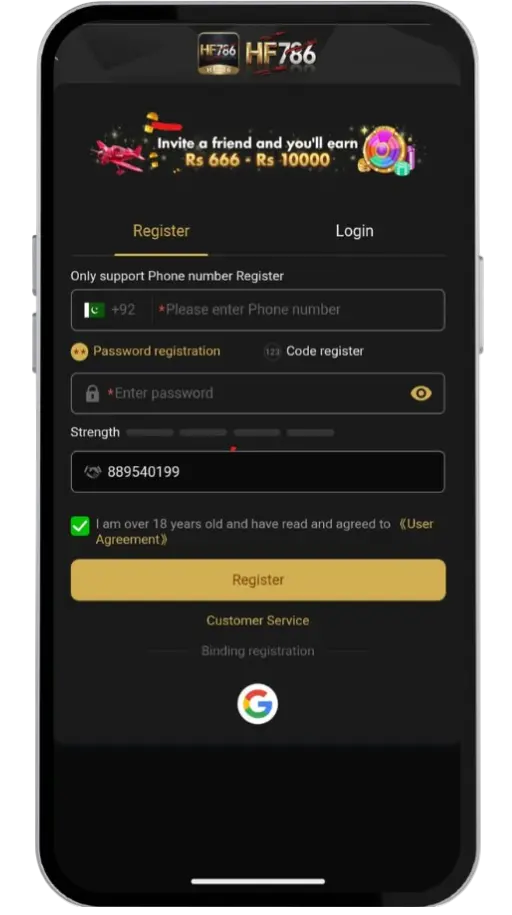 Register HF786 game Account