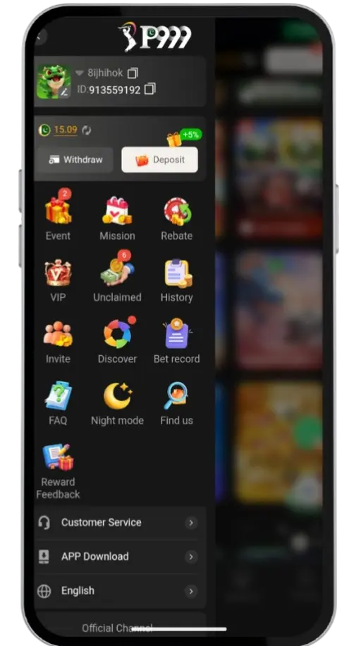 P999 game menu interface