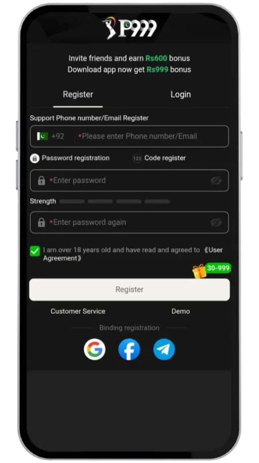 p999 account registration steps