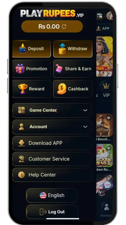 Play rupees game menu interface