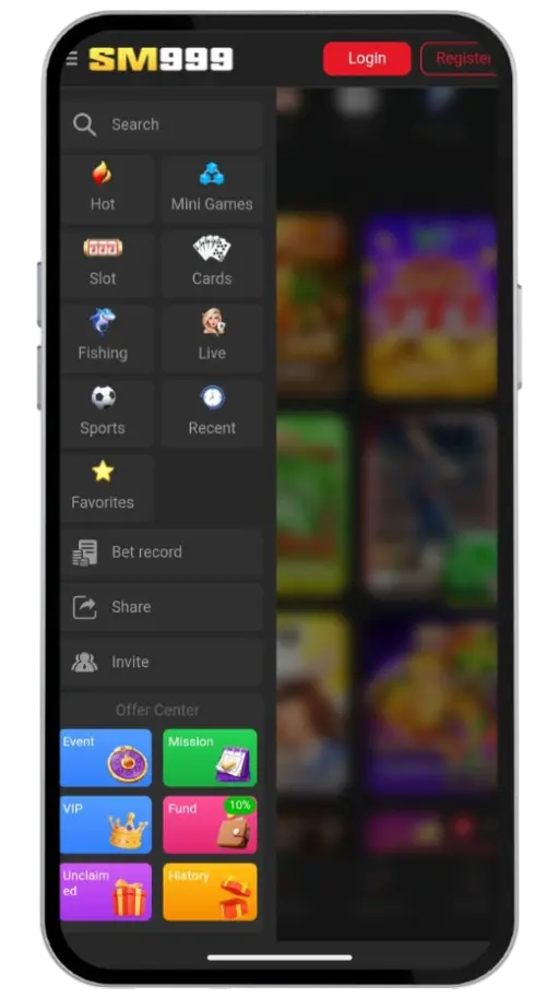 SM999 Game home screen interface