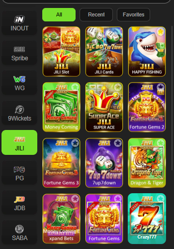 Bet877 JILI games and provider menu