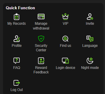 Bet877 quick functions menu with records withdrawal VIP and security center